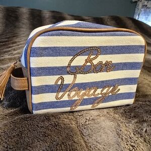 Striped Blue and Tan Travel Bag